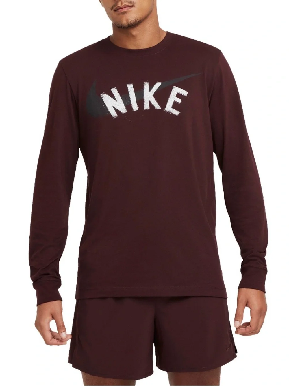 Nike Dri-FIT T-Shirt Burgundy Long Sleeve Logo Graphic Crew Neck Men 3XL Workout